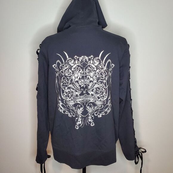 Vintage Harley Davidson Bling and Lace up Sleeve Hoodie Size 1W - Picture 10 of 13
